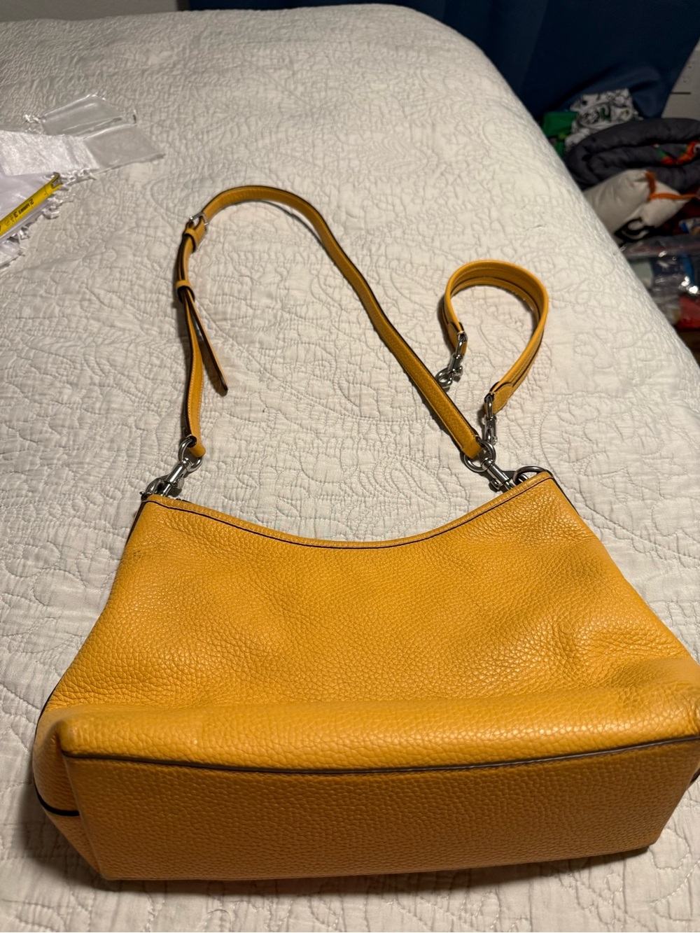 Coach Mustard Yellow Pebbled Leather Laurel Shoulder Bag